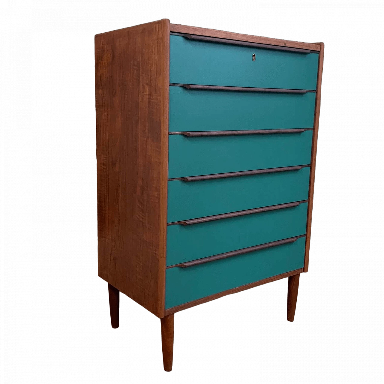 Danish Talboy chest of drawers in teak and green wood, 1960s 16