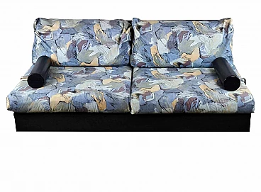 Two-seater black and patterned fabric sofa, 1970s
