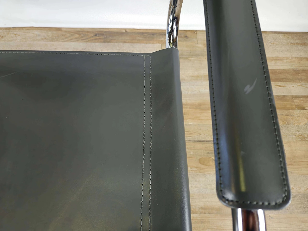 6 Poltrone stile Bauhaus in acciaio tubolare e pelle grigia, anni '70 13