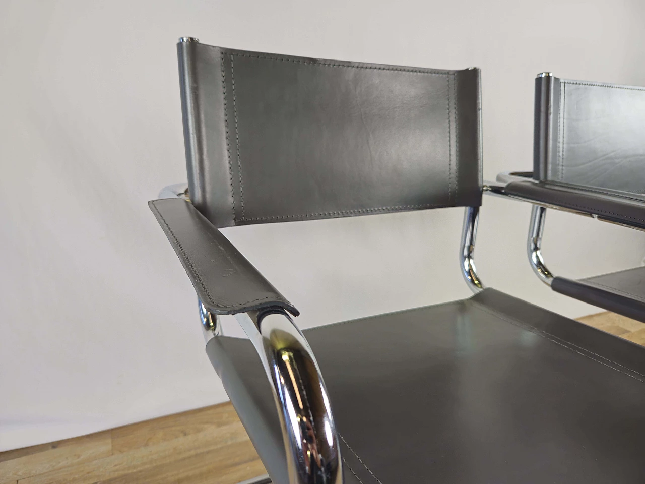 6 Poltrone stile Bauhaus in acciaio tubolare e pelle grigia, anni '70 16