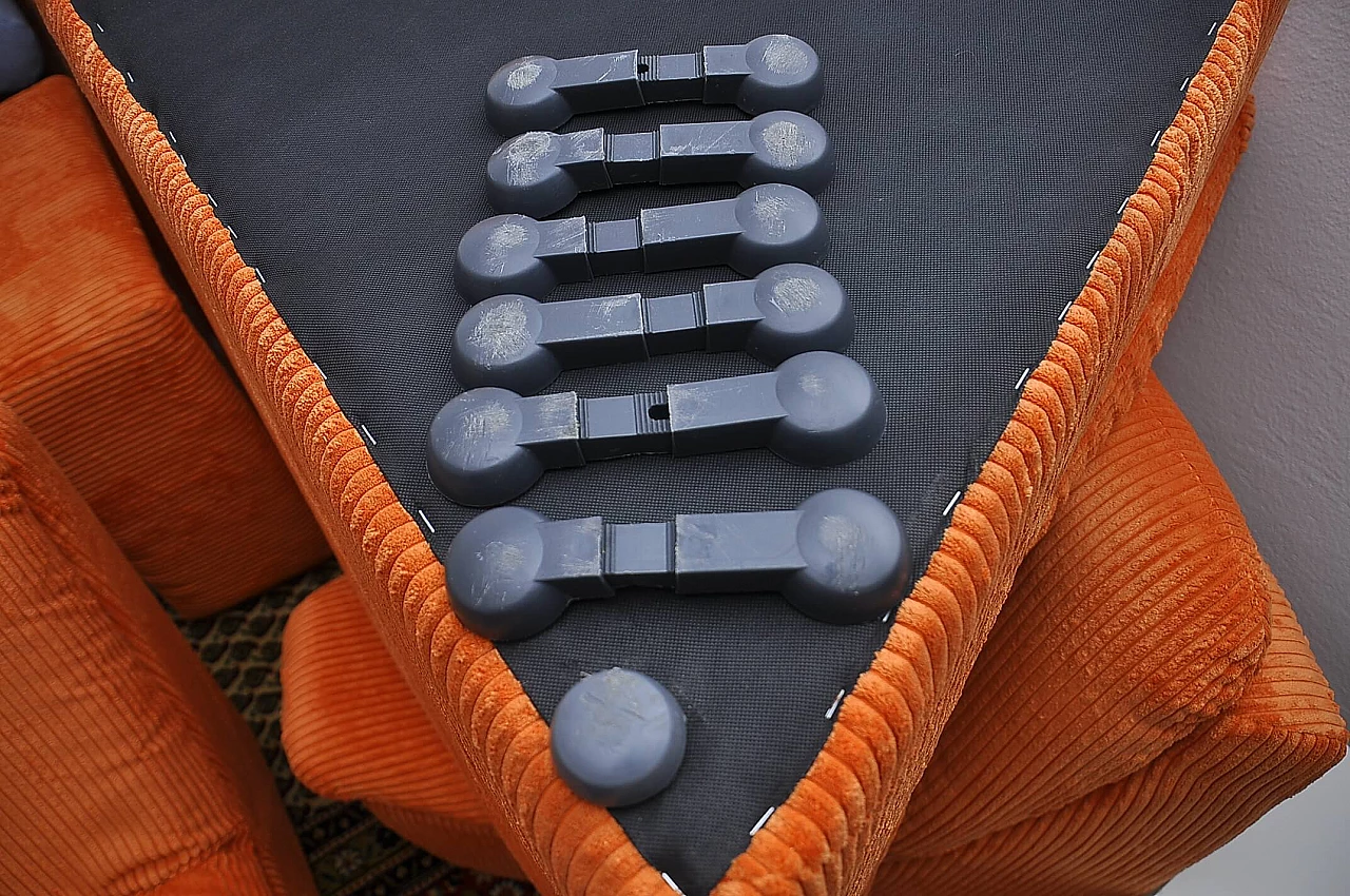 Orange corduroy modular sofa with pouf, 1970s 9