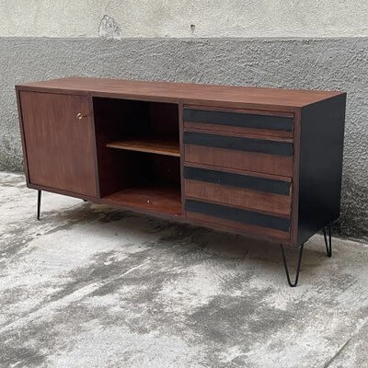 Wood, metal and laminate sideboard, 1950s 1