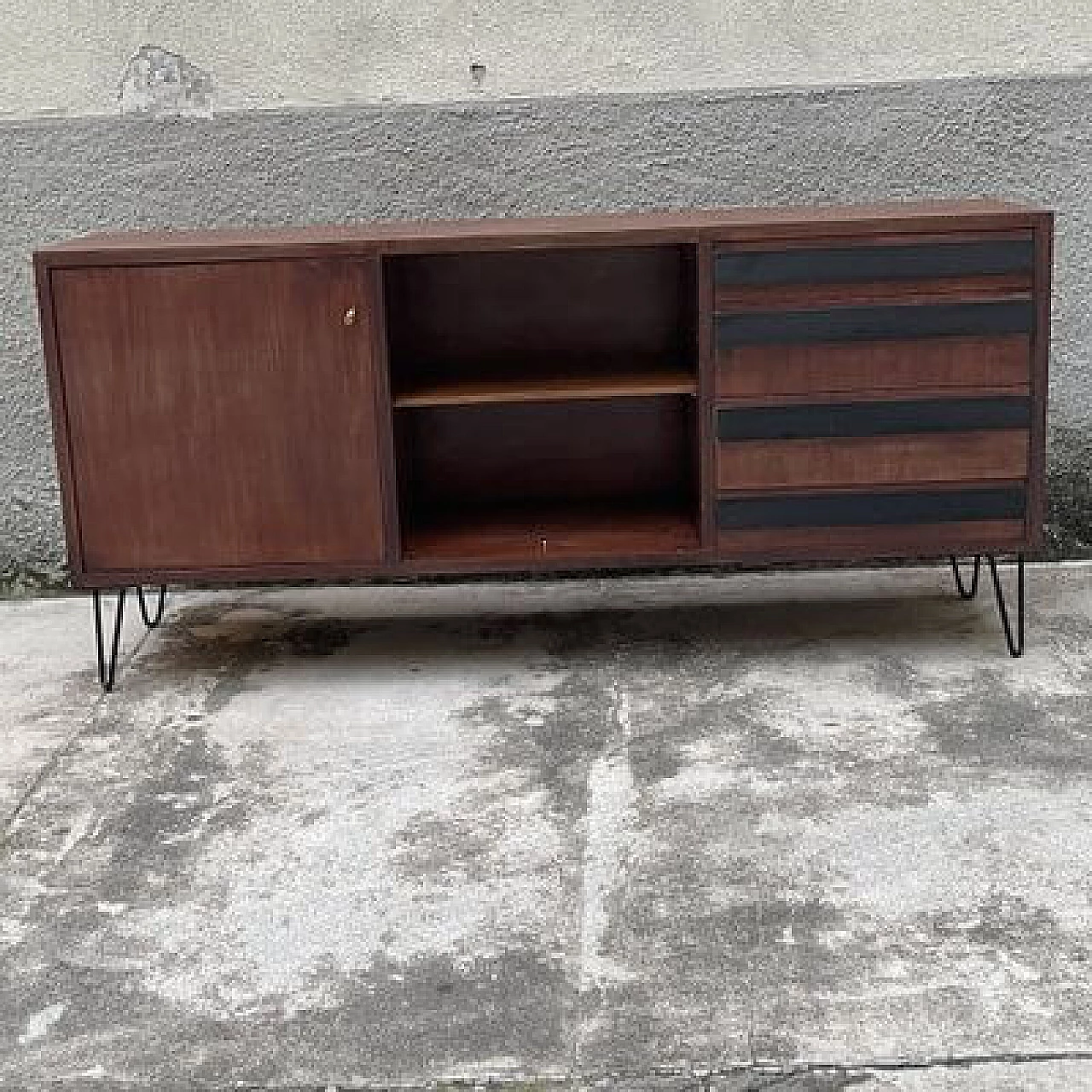 Wood, metal and laminate sideboard, 1950s 2