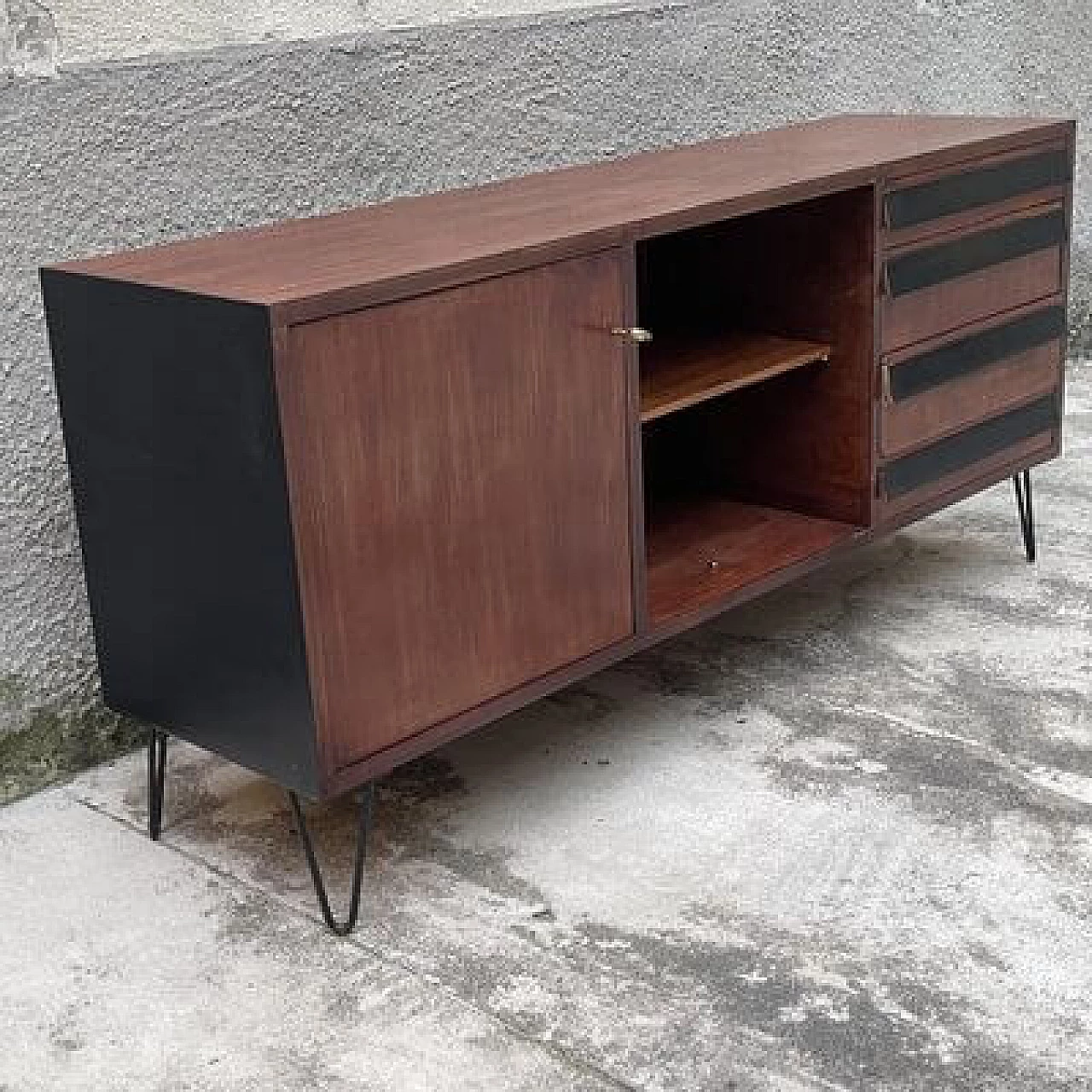 Wood, metal and laminate sideboard, 1950s 3