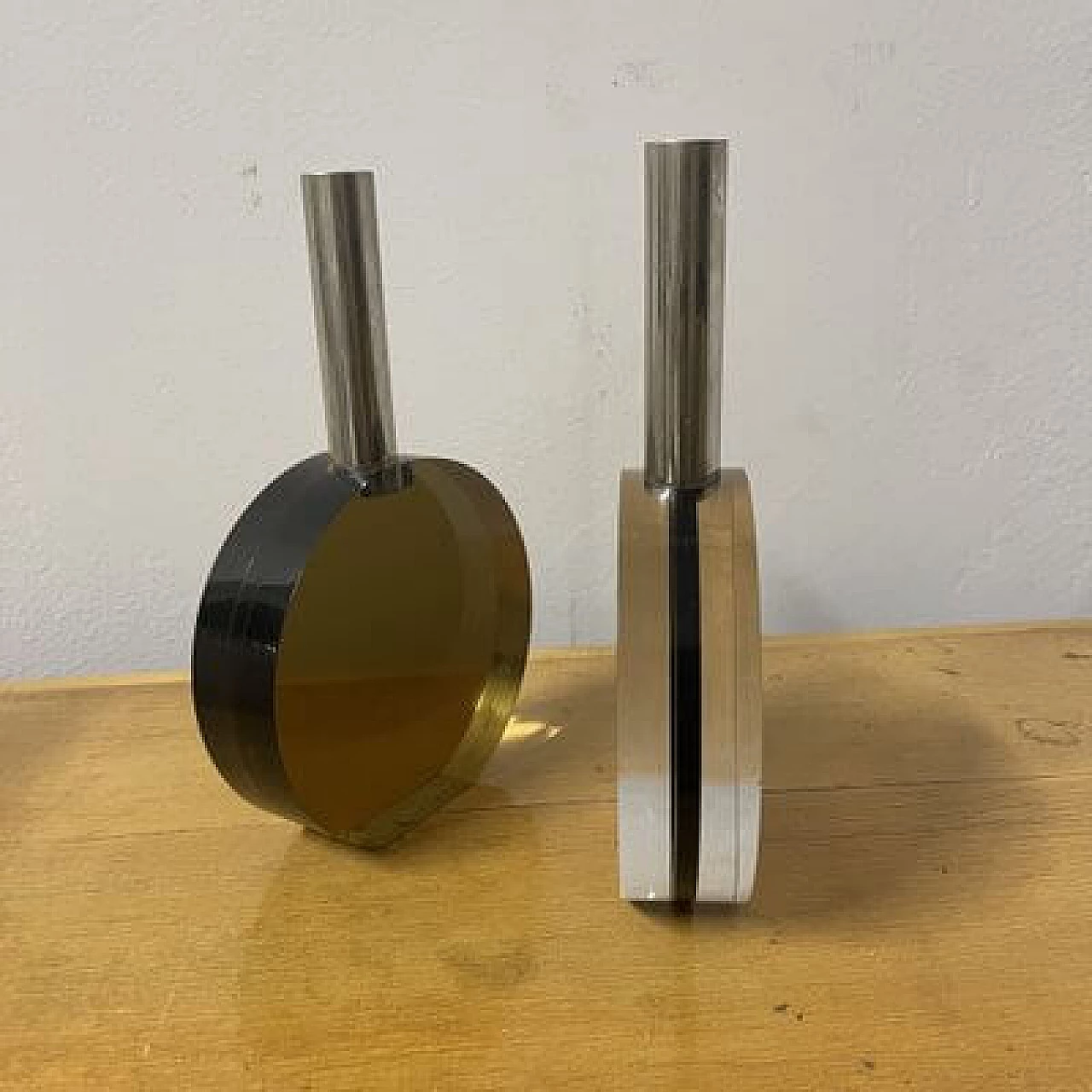 Pair of acrylic glass and metal candlesticks by Felice Antonio Botta, 1980s 4