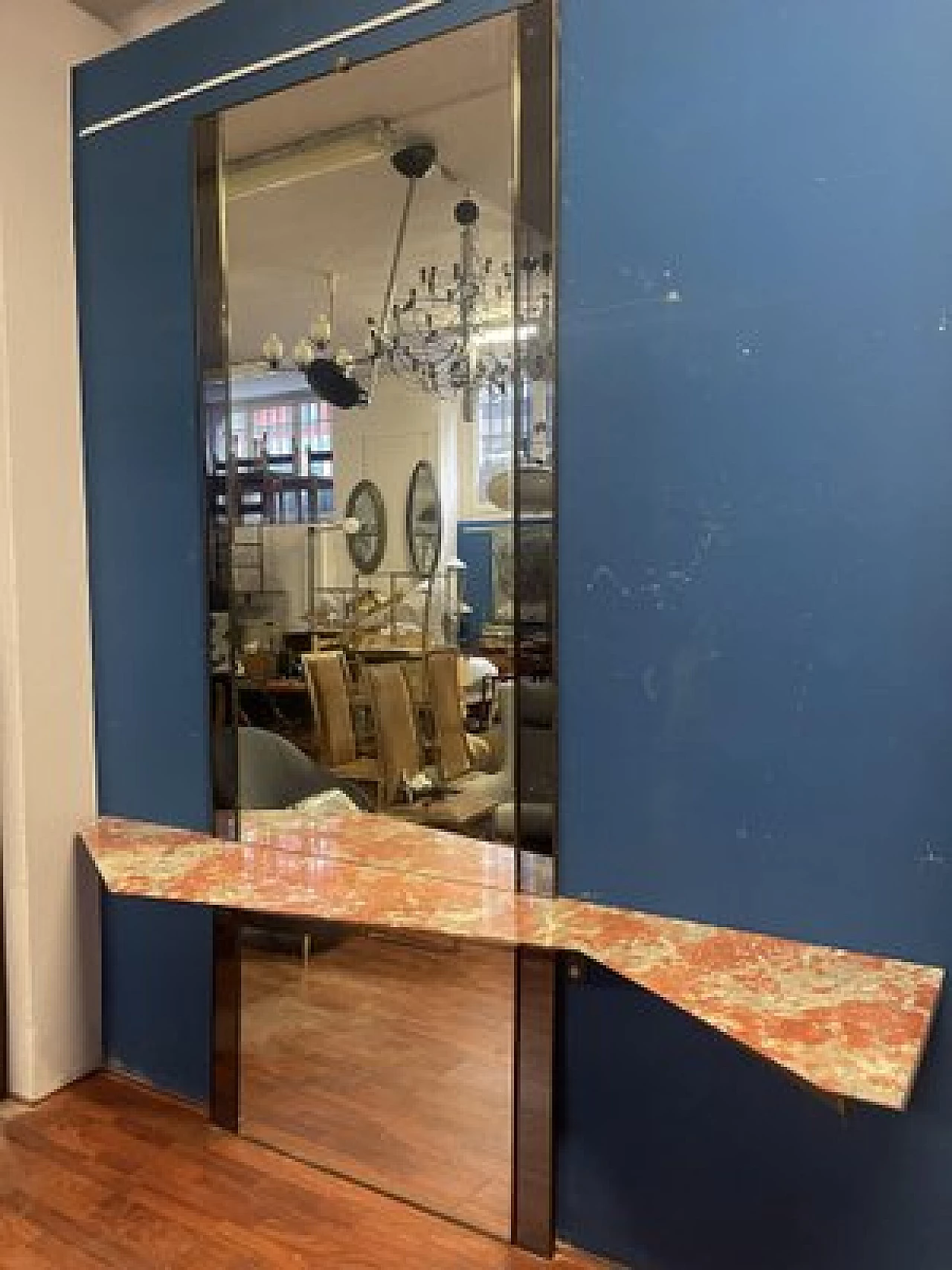 Specchio con consolle in marmo rosso, anni '60 4