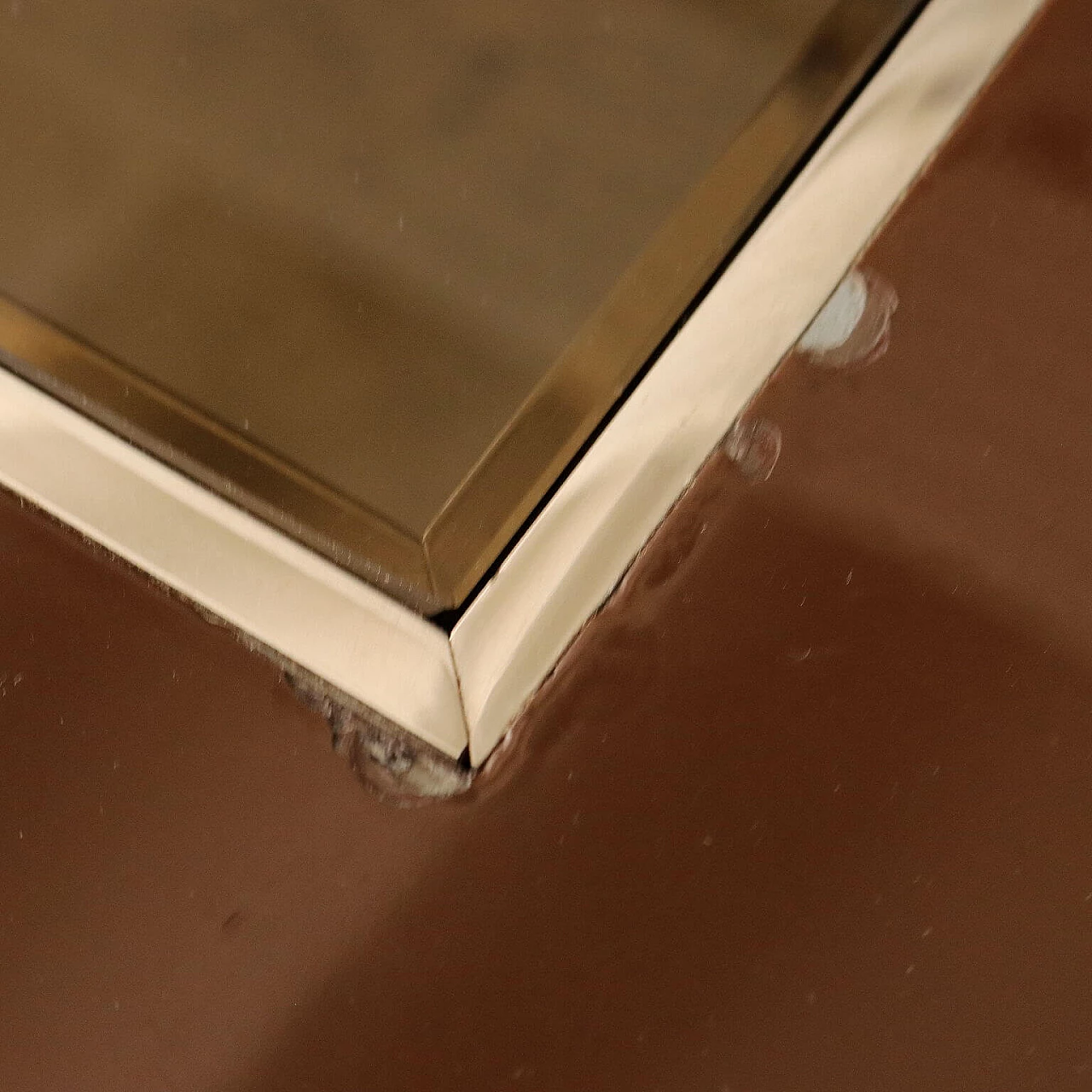 Square enameled metal and smoked glass table, 1980s 6