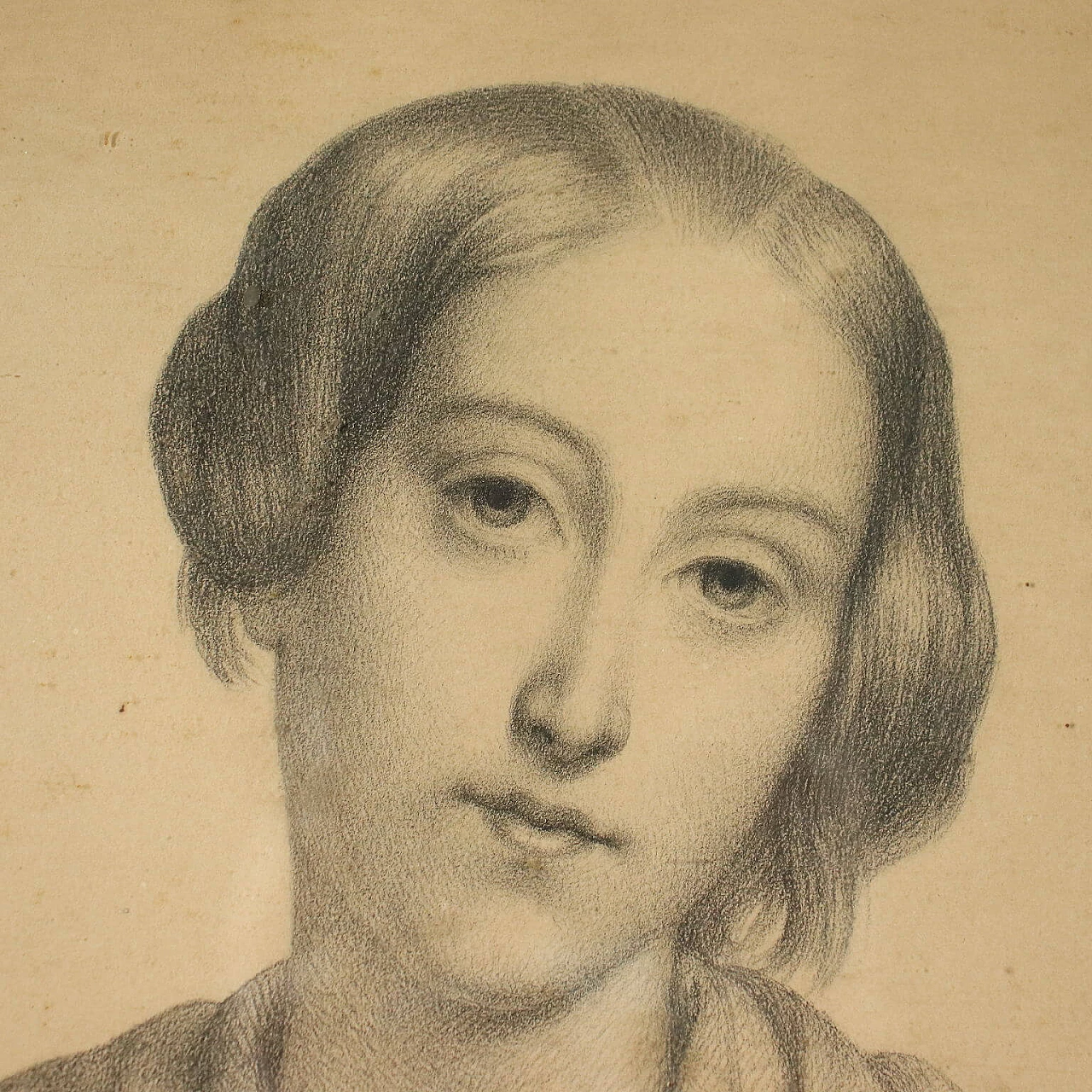 Young woman portrait, pencil drawing on paper, 19th century 4