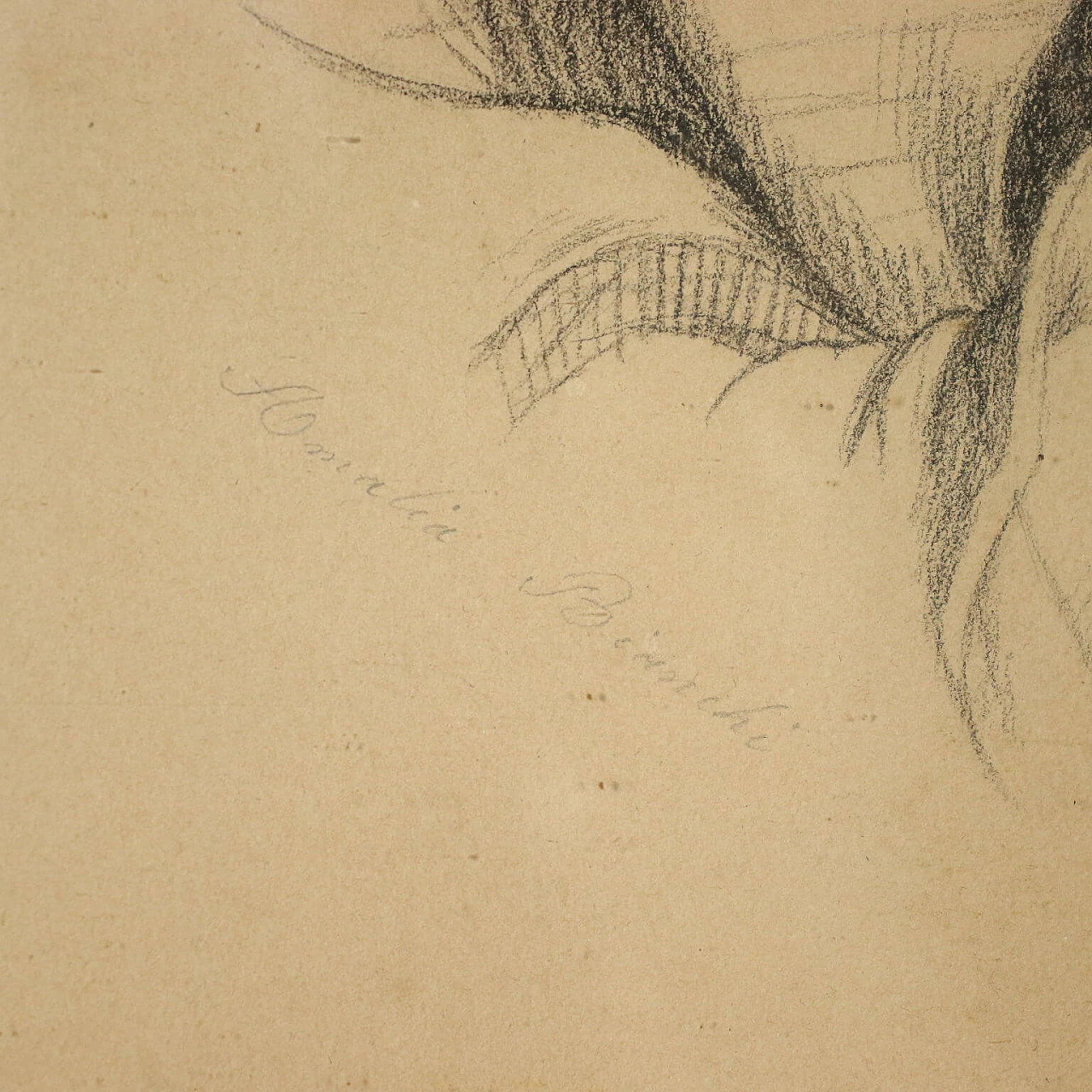 Young woman portrait, pencil drawing on paper, 19th century 6