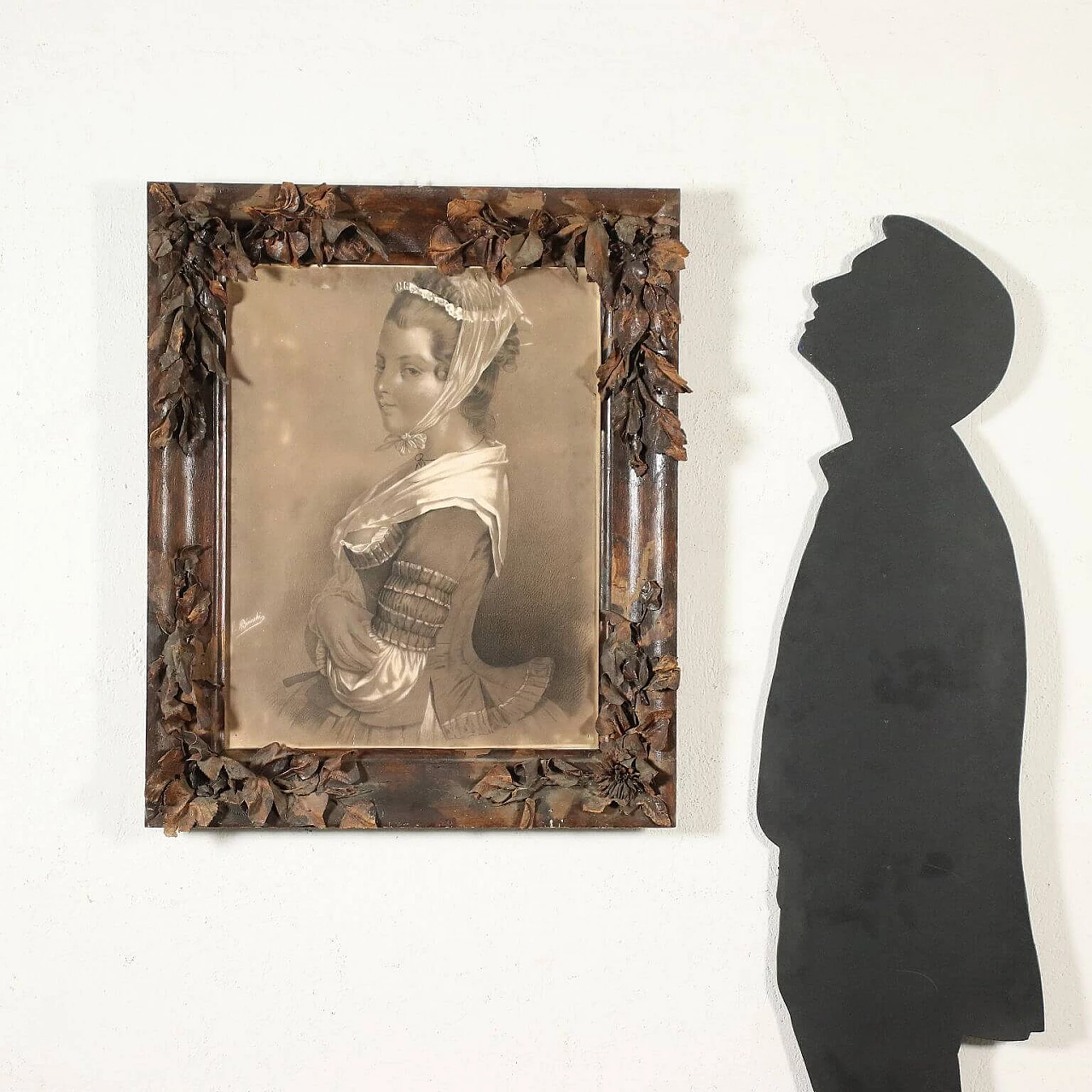 E. Bianchi, ritratto di giovane dama, disegno a tecnica mista, '800 2