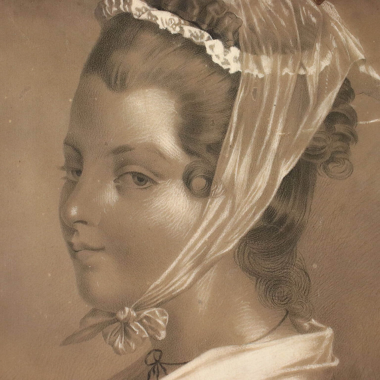 E. Bianchi, young lady portrait, mixed media drawing, 19th century 3