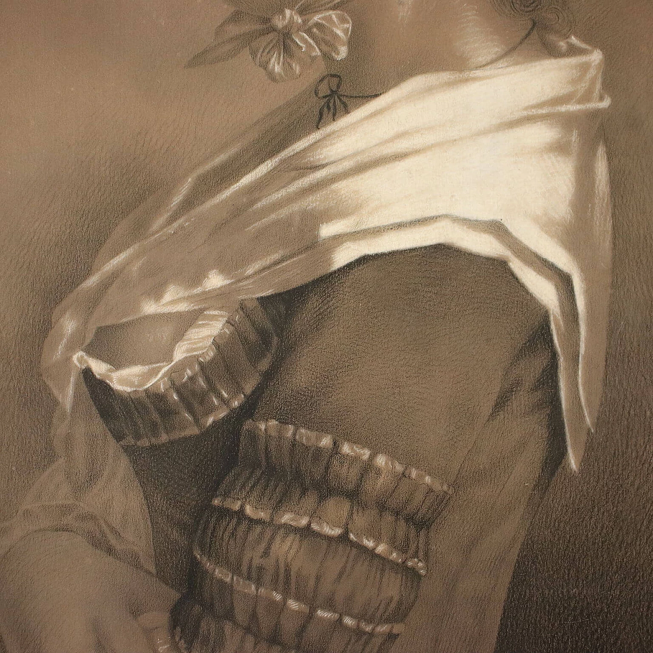 E. Bianchi, young lady portrait, mixed media drawing, 19th century 4