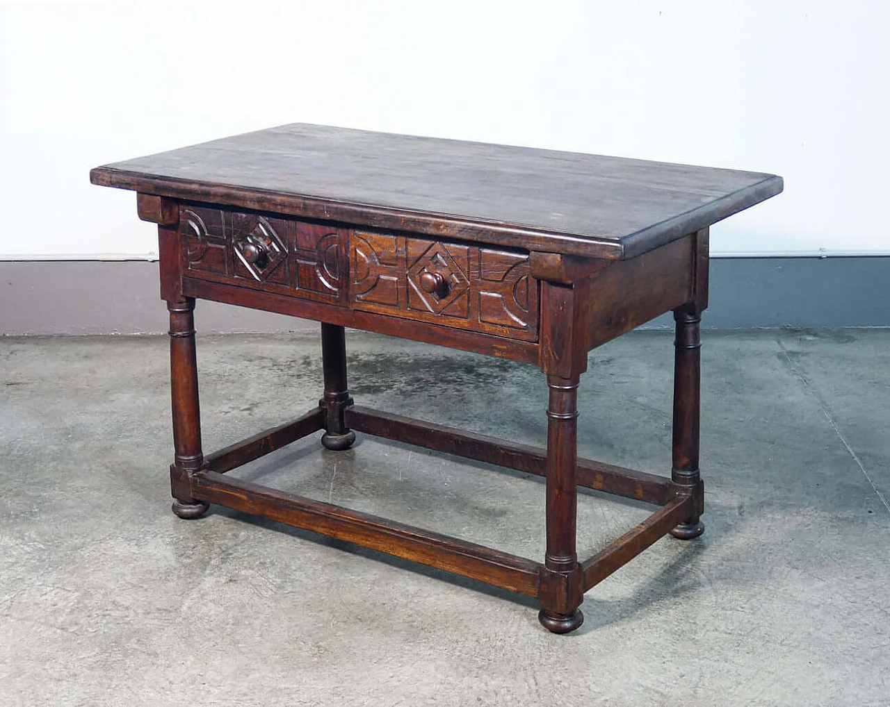 Solid walnut table with two front drawers, 19th century 1