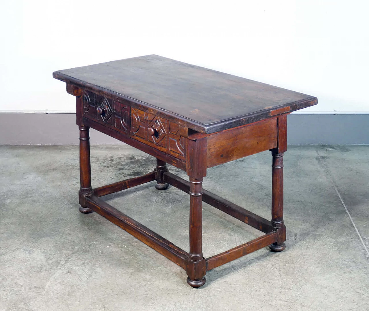 Solid walnut table with two front drawers, 19th century 2
