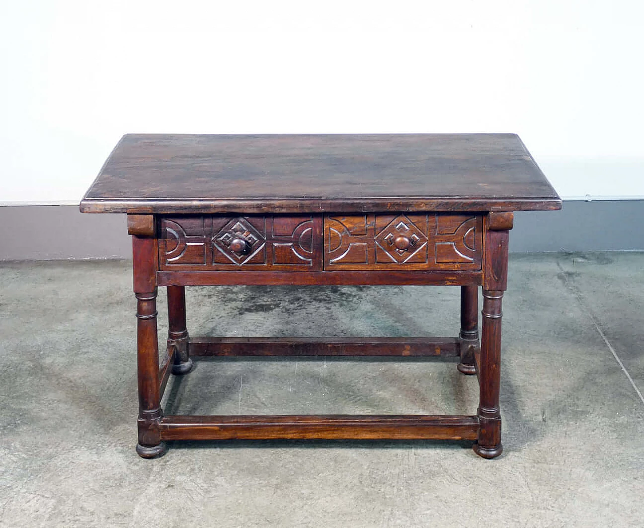 Solid walnut table with two front drawers, 19th century 4