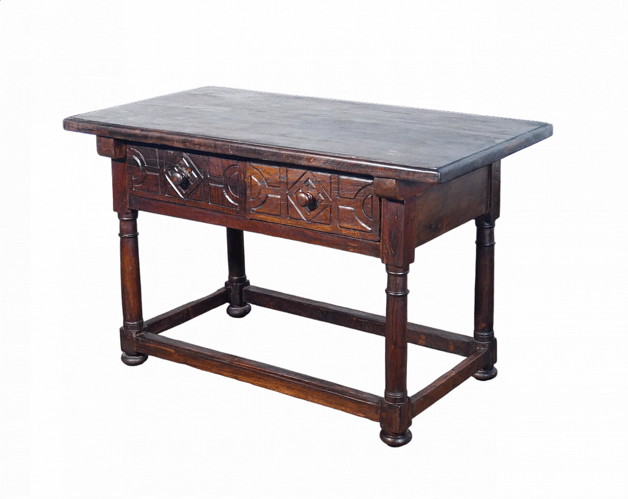 Solid walnut table with two front drawers, 19th century 10