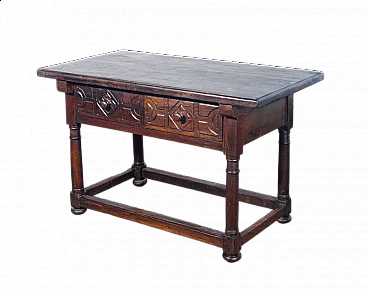 Solid walnut table with two front drawers, 19th century