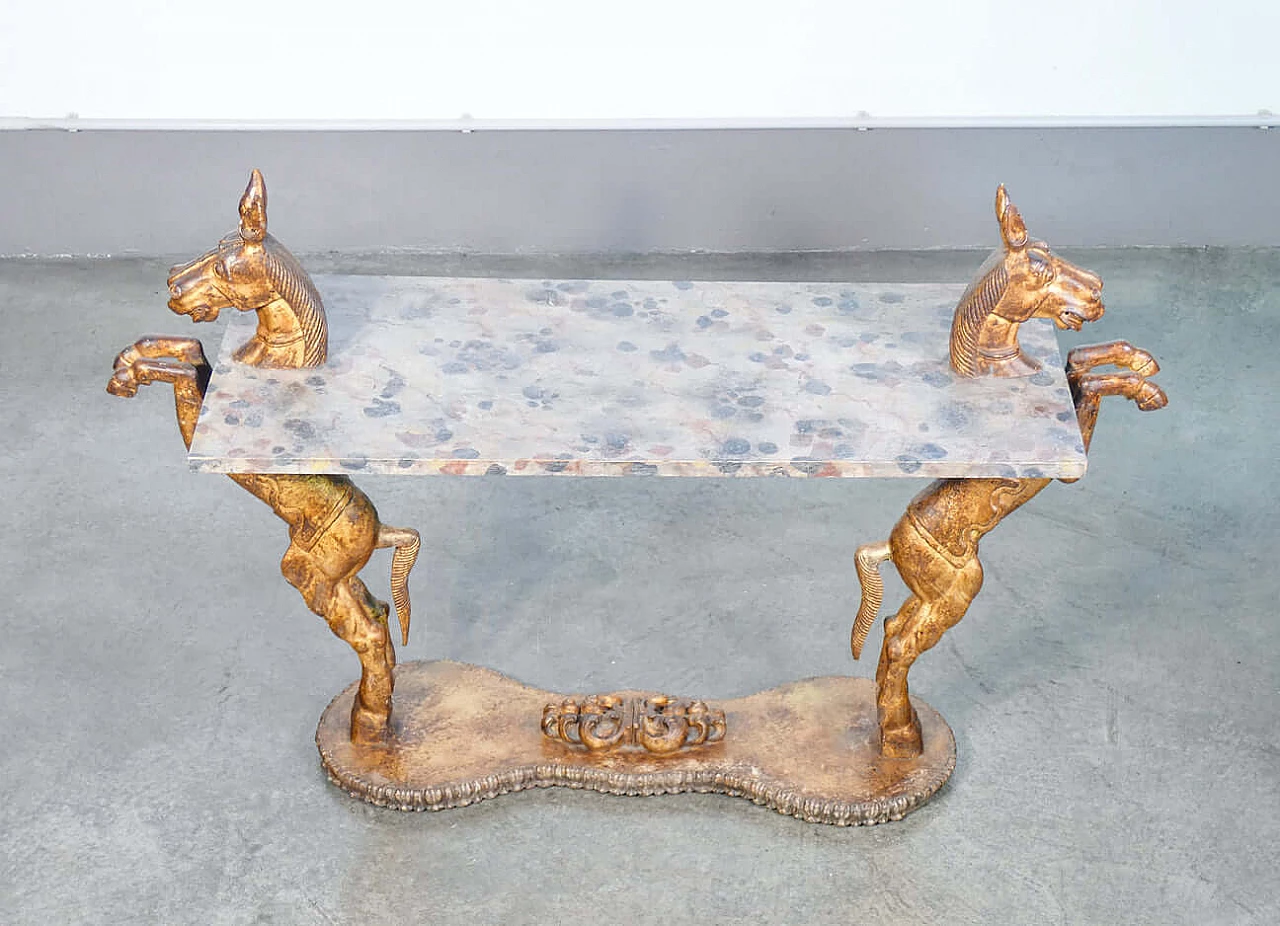 Painted wooden console table with sculptures of prancing horses, late 19th century 4