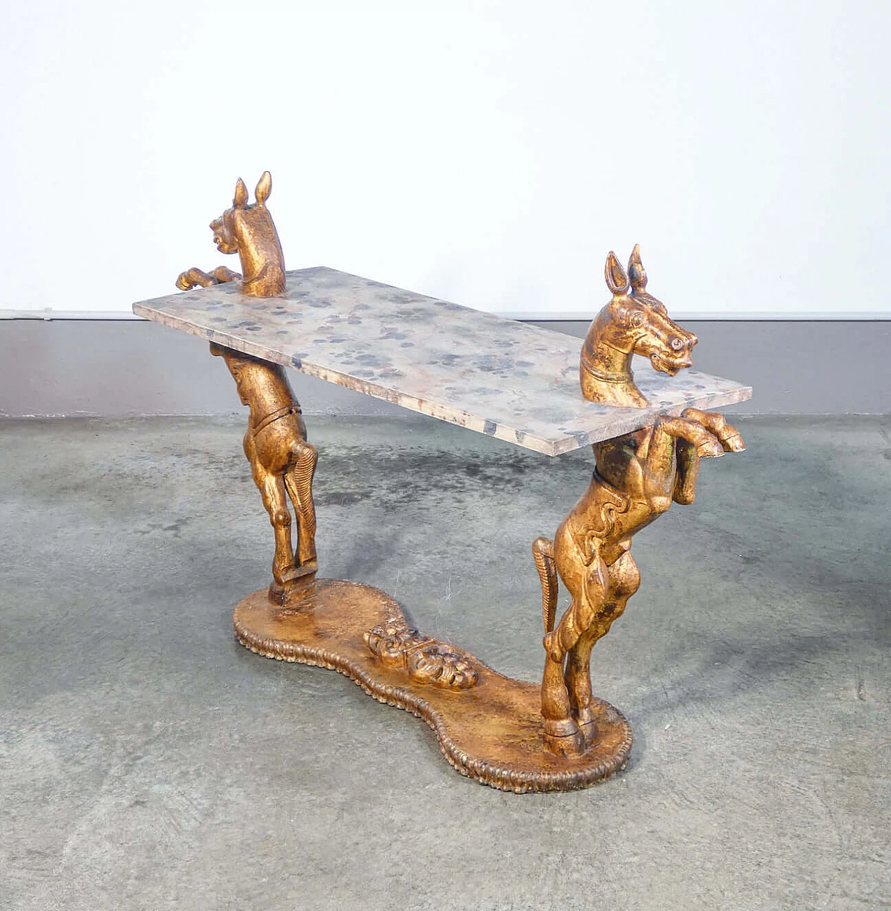 Painted wooden console table with sculptures of prancing horses, late 19th century 6