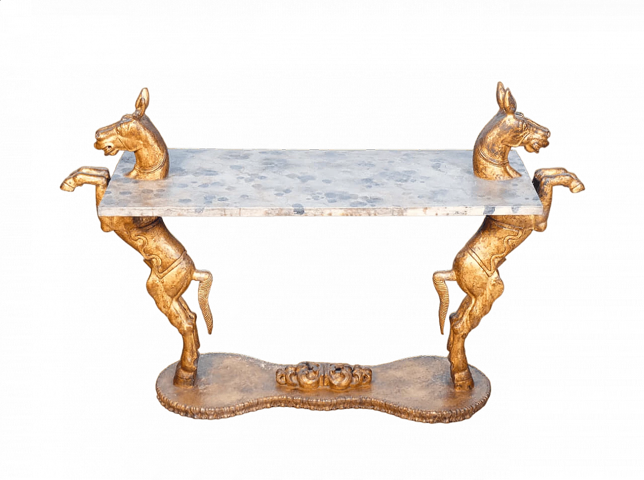 Painted wooden console table with sculptures of prancing horses, late 19th century 12