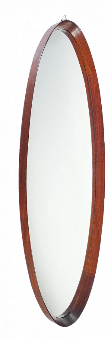 Specchio scandinavo con cornice ovale in legno, anni '70
