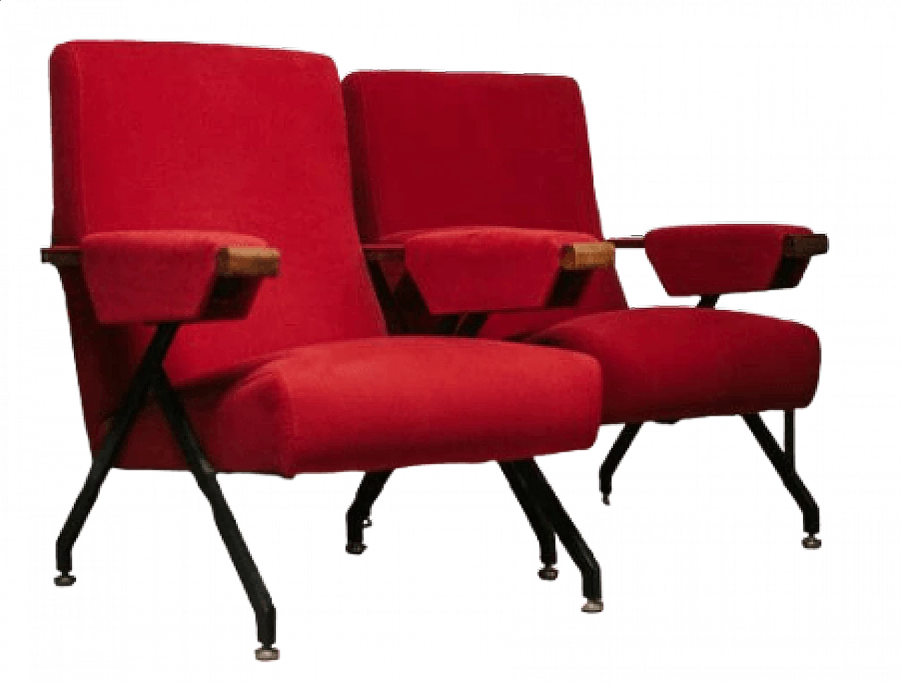 Pair of Alcantara, wood and metal reclining armchairs, 1960s 14