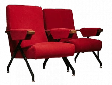 Pair of Alcantara, wood and metal reclining armchairs, 1960s