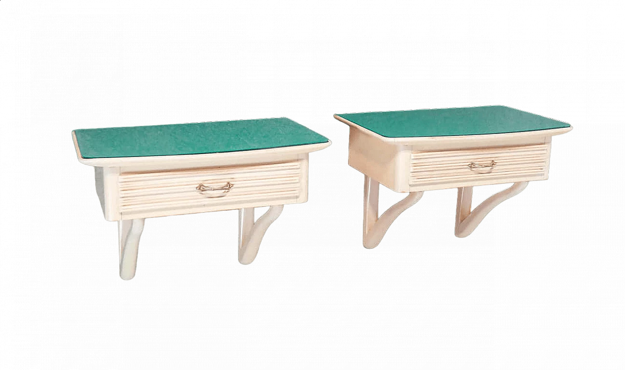 Pair of shelf bedside tables with drawer in the style of V. Valabrega, 1940s 10