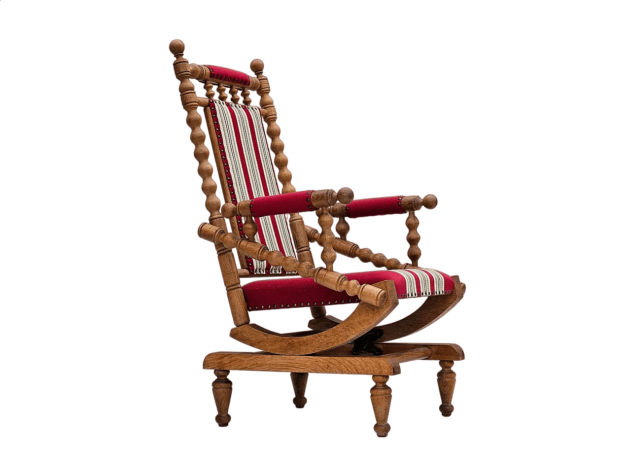 Danish oak and wool rocking chair with high-backed, 1970s 15