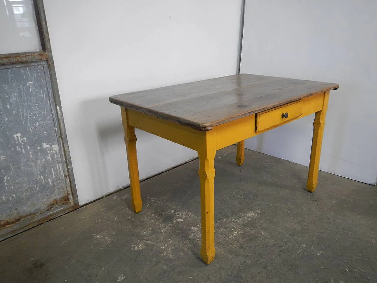 Yellow varnished spruce table with chestnut top, 1960s 2