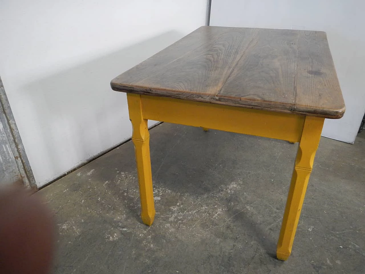 Yellow varnished spruce table with chestnut top, 1960s 3