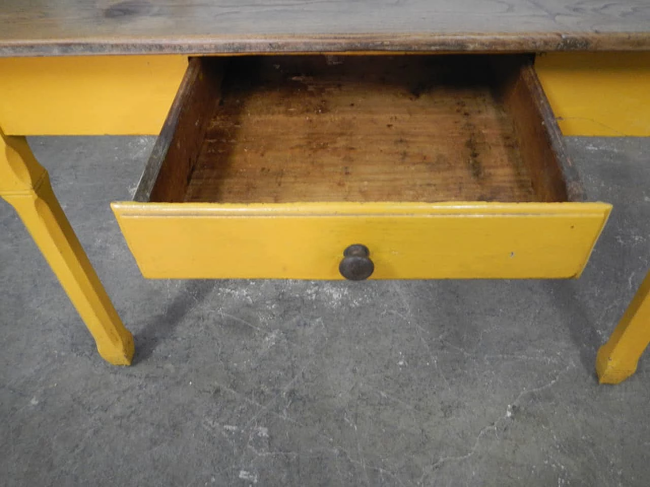 Yellow varnished spruce table with chestnut top, 1960s 8