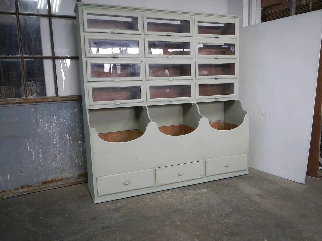 Light green spruce and glass store chest of drawers, 1950s 2