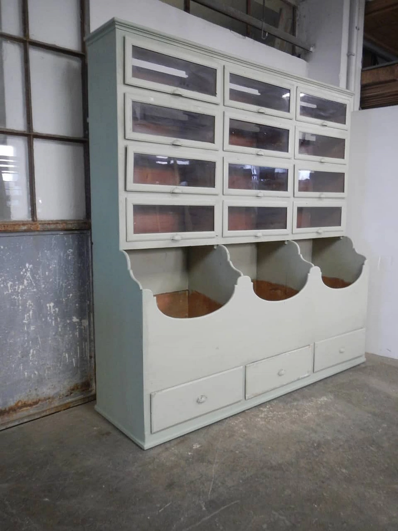 Light green spruce and glass store chest of drawers, 1950s 3