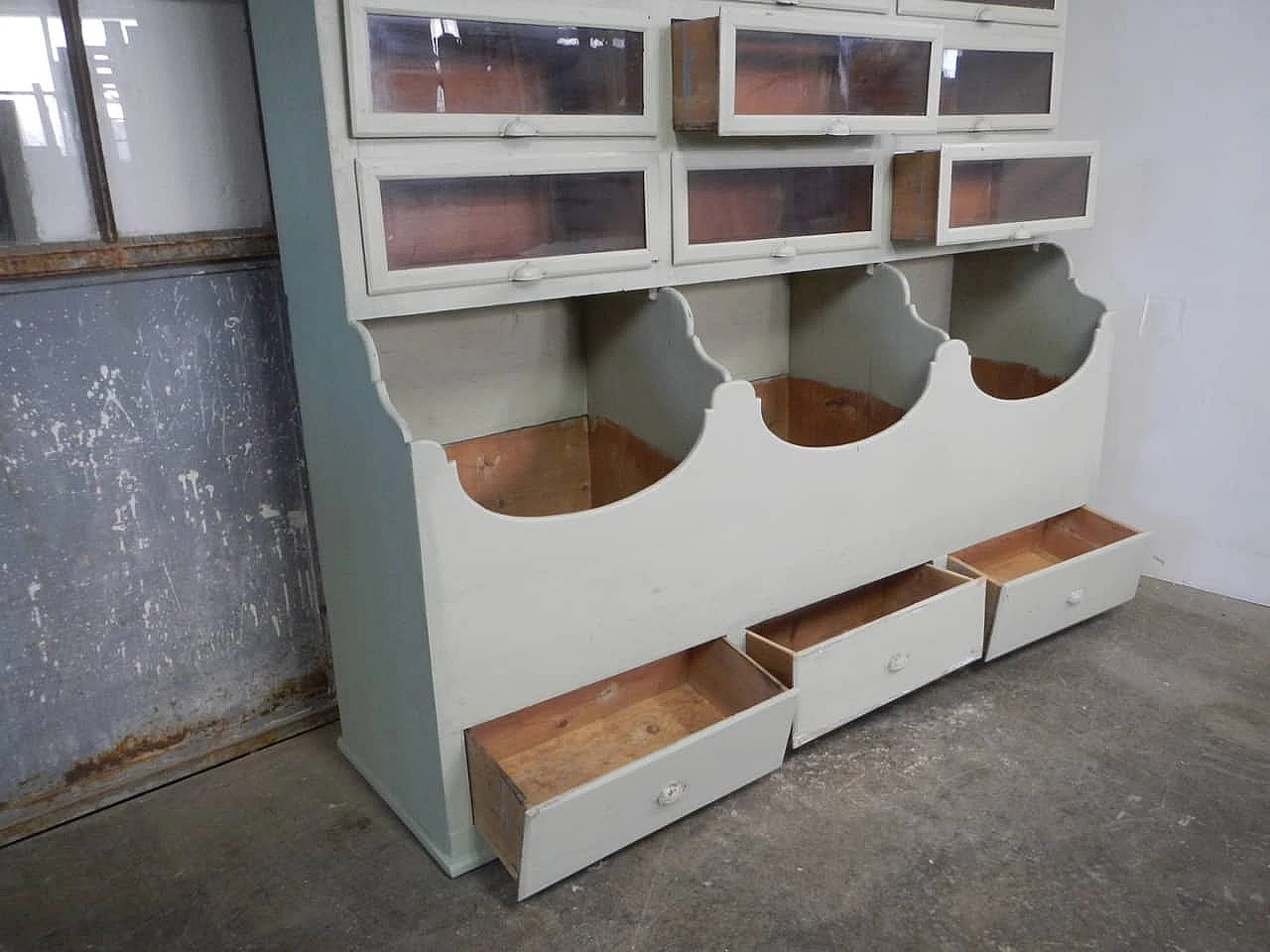 Light green spruce and glass store chest of drawers, 1950s 5