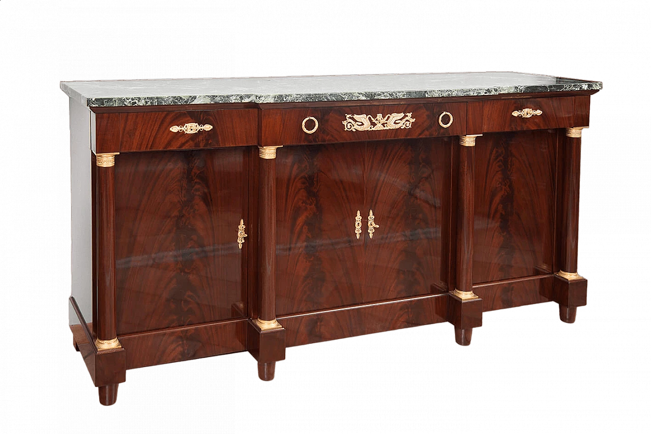 Empire style mahogany feather and Verde Alpi marble sideboard, early 20th century 7