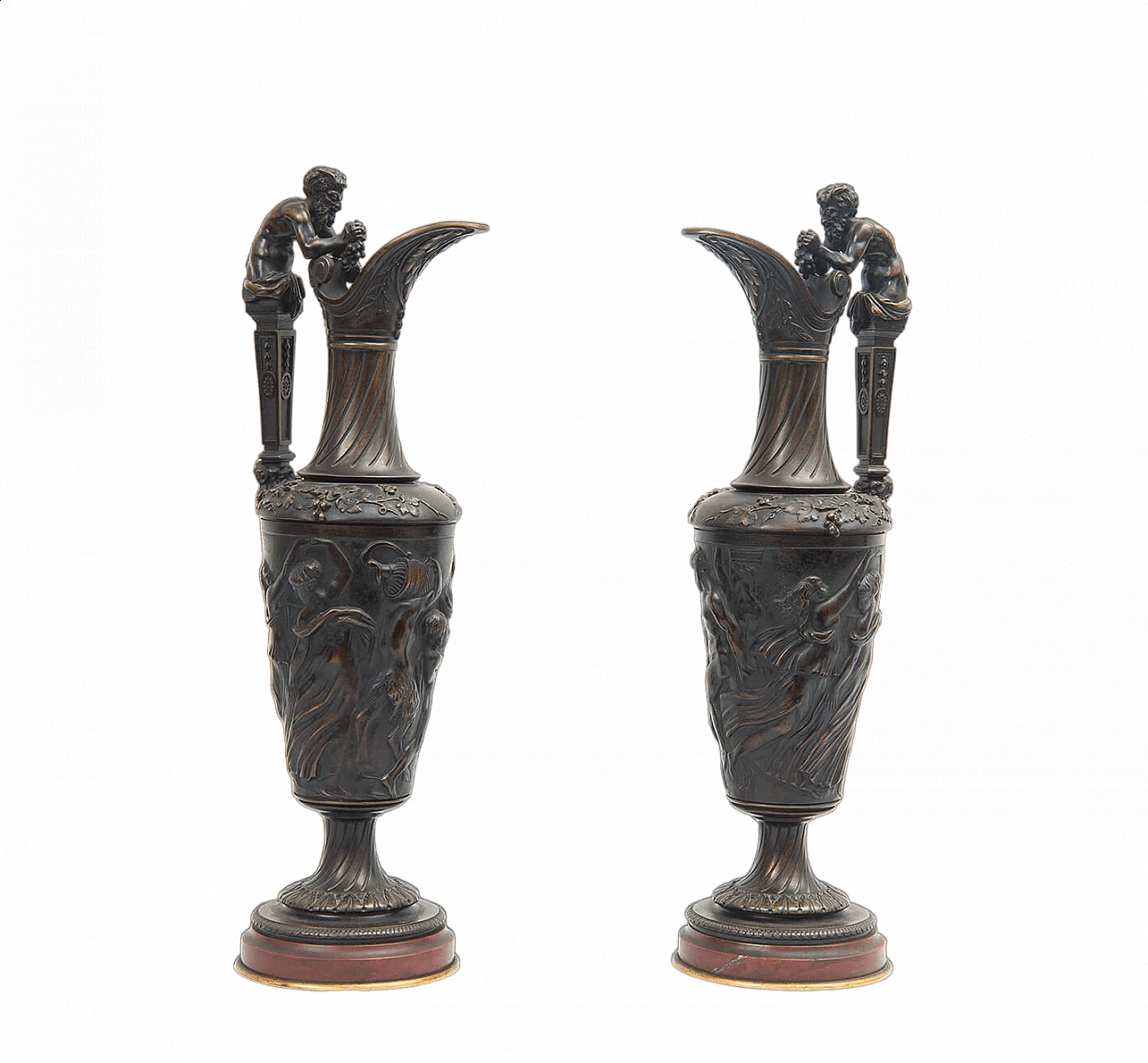 Pair of Napoleon III bronze and marble water jugs, 19th century 5