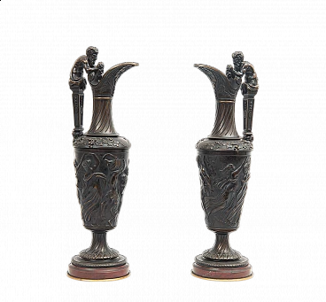 Pair of Napoleon III bronze and marble water jugs, 19th century