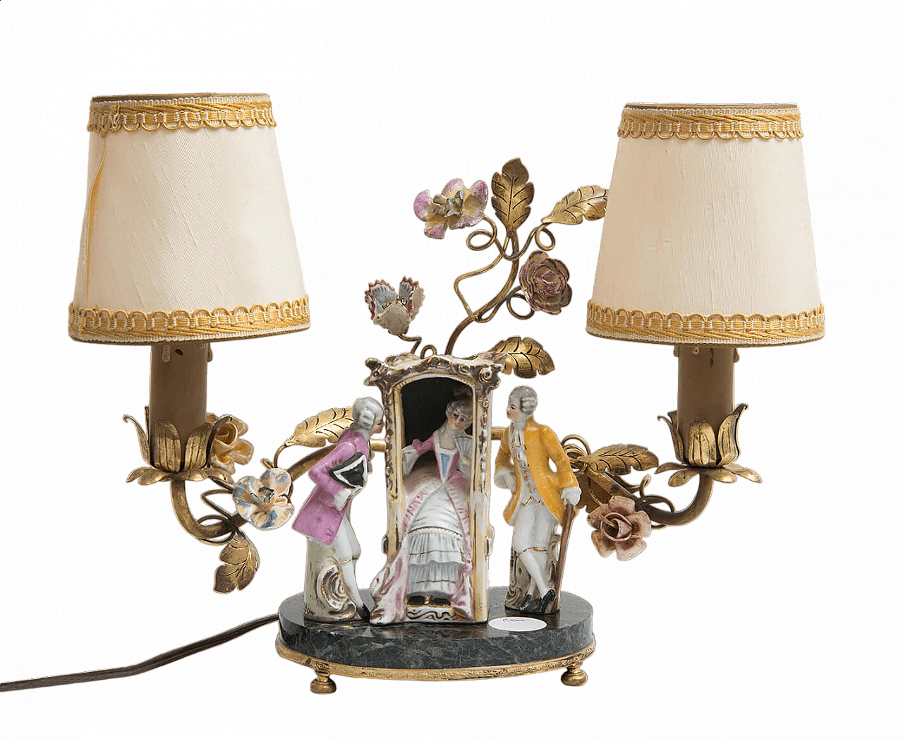 Lampada da tavolo Napoleone III in porcellana e bronzo, inizio '900 4