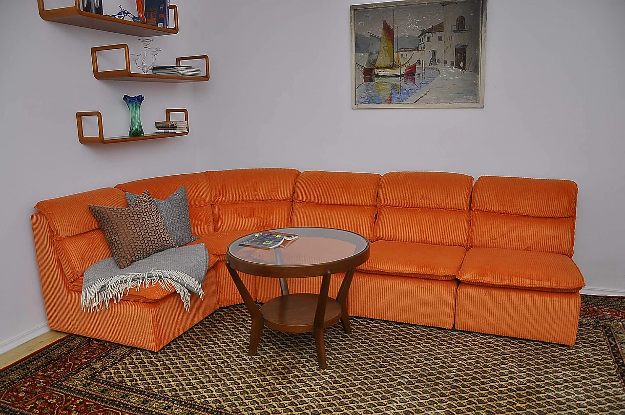 Orange corduroy modular corner sofa, 1970s 4