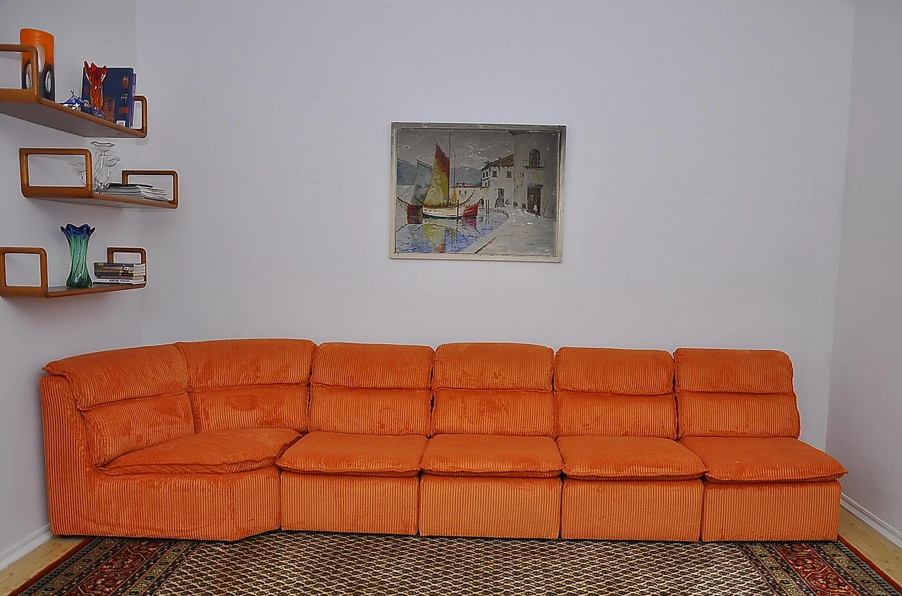 Orange corduroy modular corner sofa, 1970s 5
