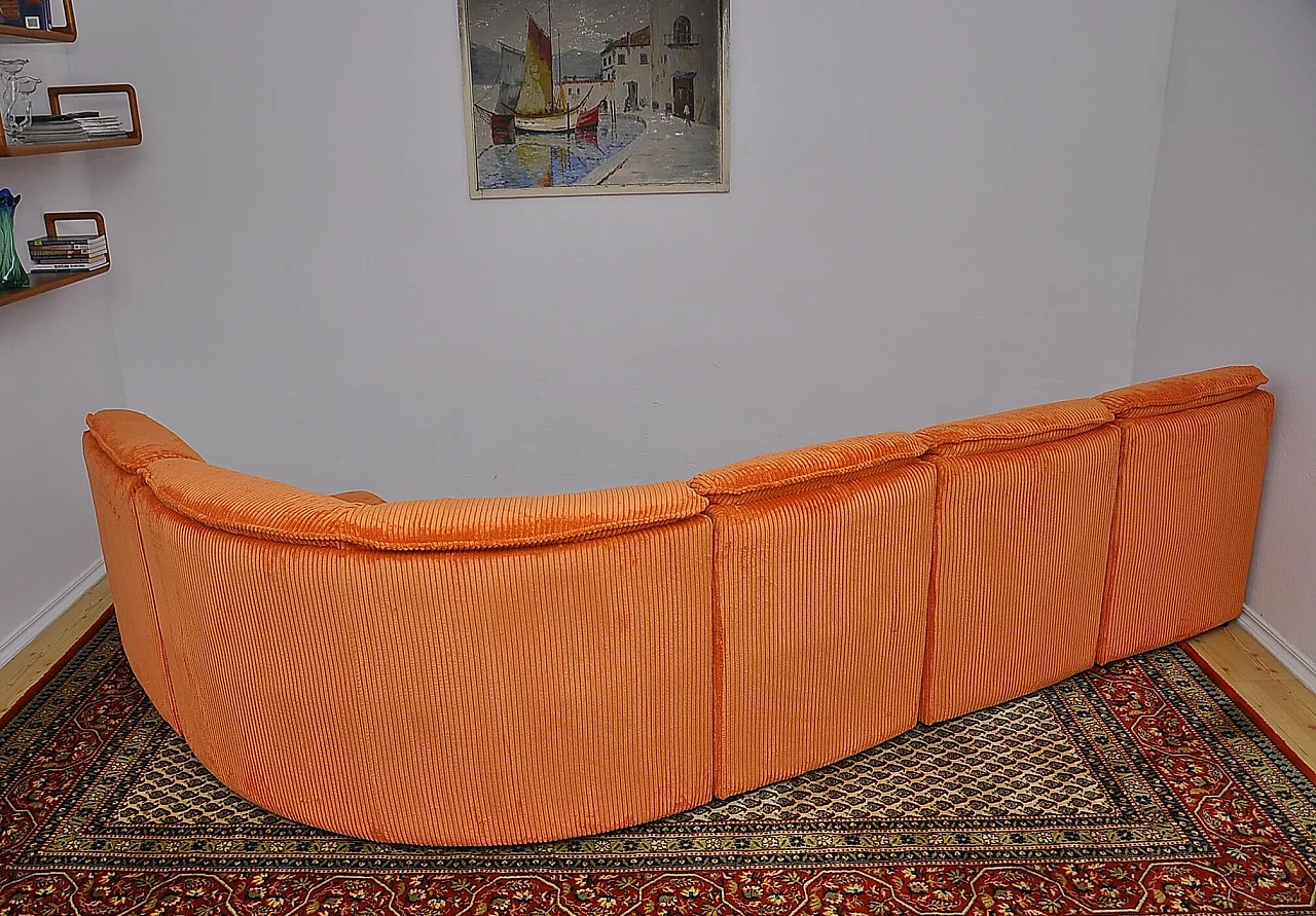 Orange corduroy modular corner sofa, 1970s 6