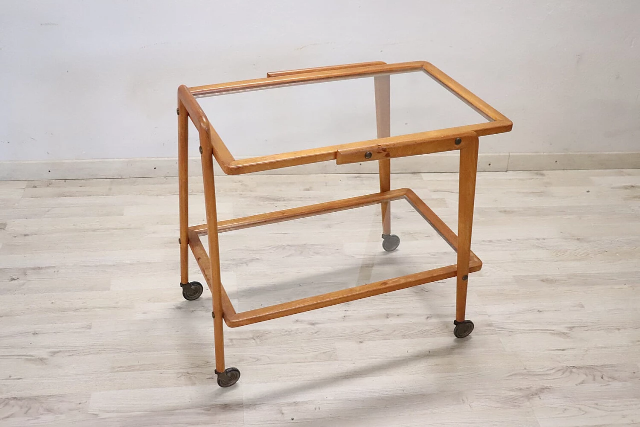 Beech and glass bar cart, 1950s 2