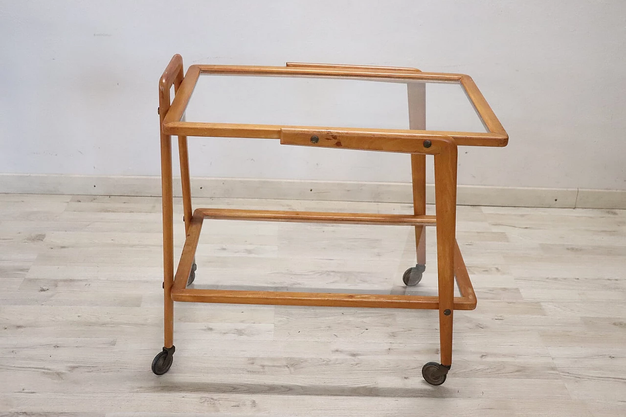 Beech and glass bar cart, 1950s 3