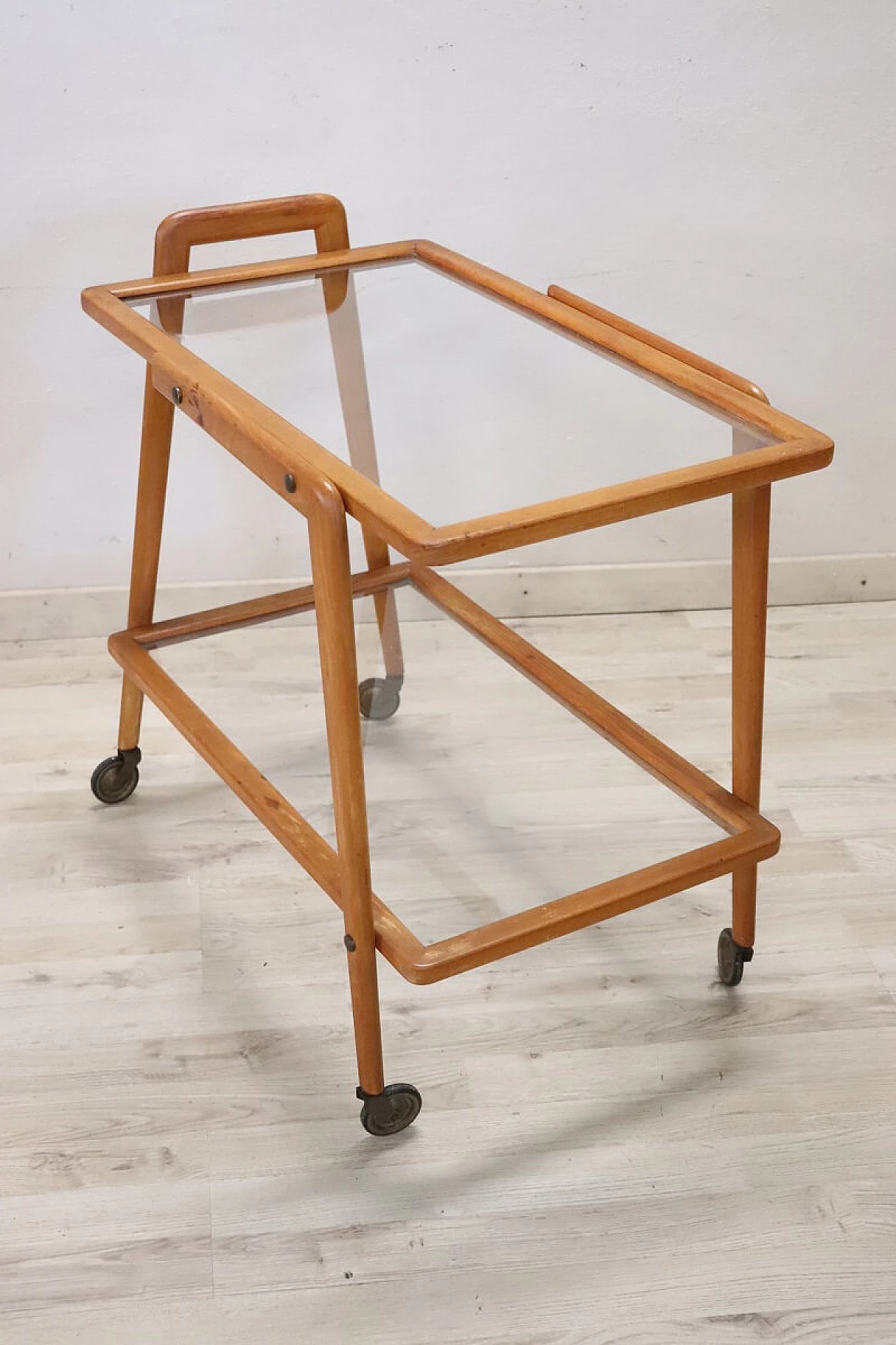 Beech and glass bar cart, 1950s 4