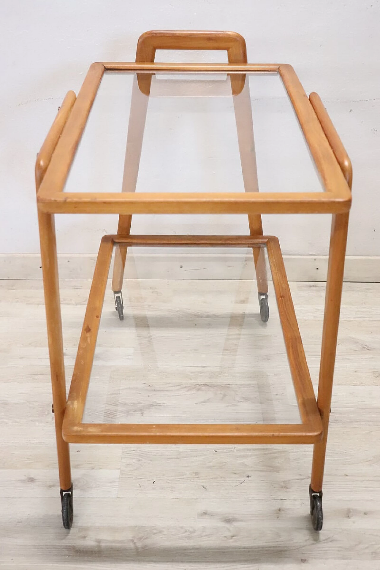 Beech and glass bar cart, 1950s 5