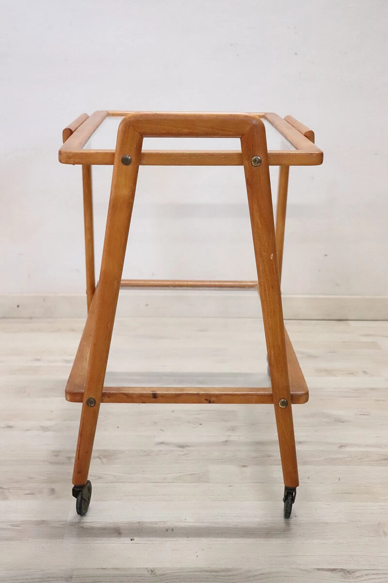 Beech and glass bar cart, 1950s 7