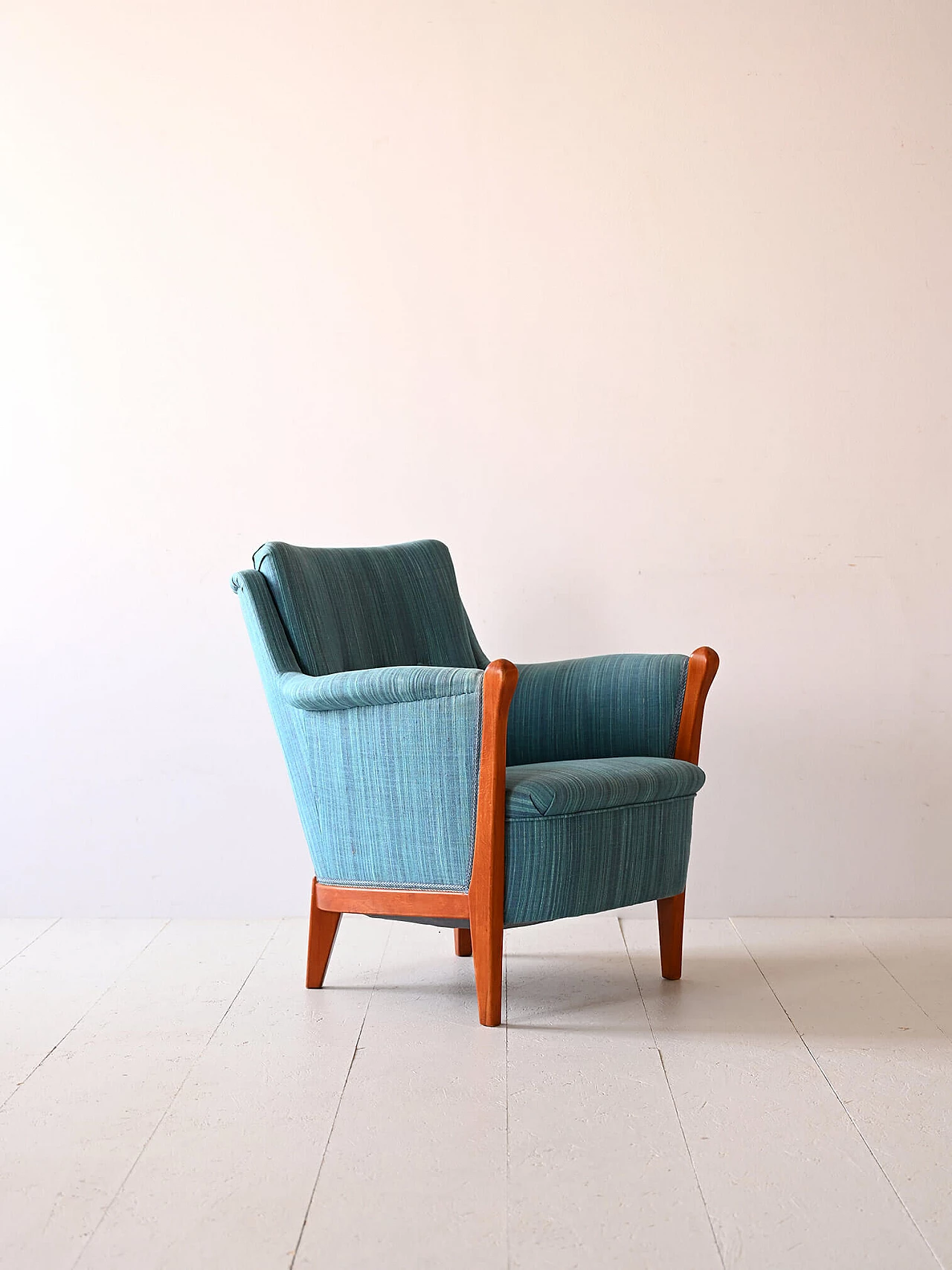 Scandinavian blue fabric armchair, 1960s 2