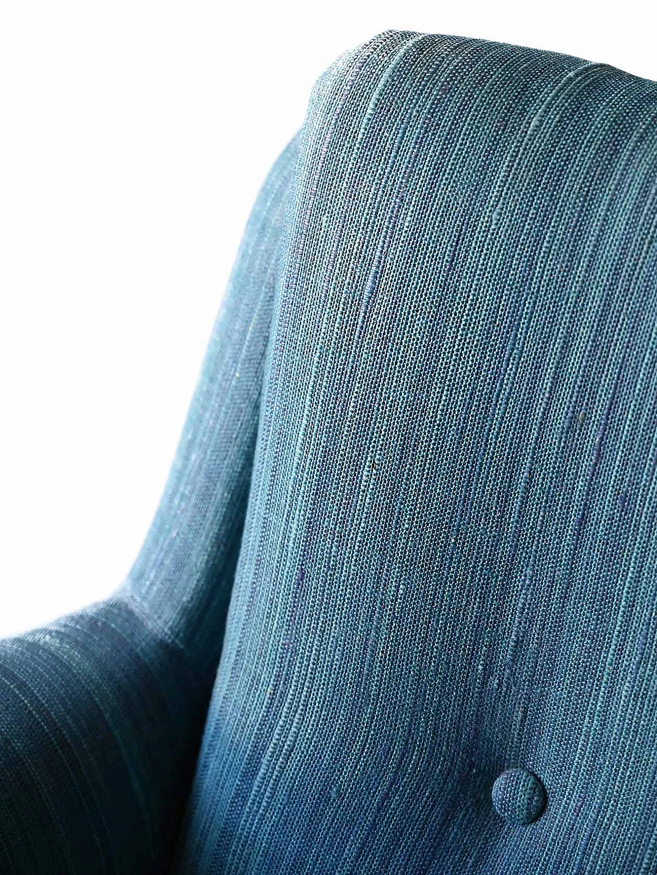 Poltrona scandinava in tessuto blu, anni '60 5