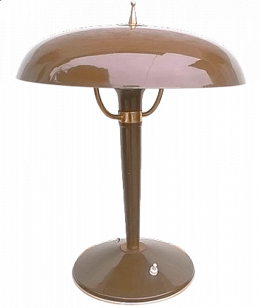 Brown aluminium and brass table lamp, 1950s